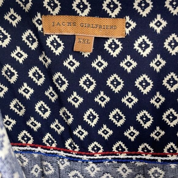 JACHS Girlfriend Cap Sleeve Button Down Short Sleeve Printed Blouse navy & cream - Picture 10 of 13